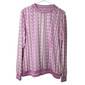 One Teaspoon Mesh Top XSMALL(Runs Big) Pink White Logo Sheer Long‎ Sleeve